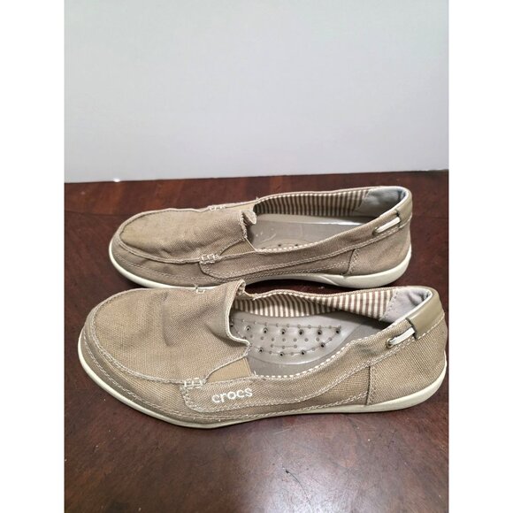 Crocs Women's Santa Cruz Slip-On Loafers Tan Canvas Casual Shoes Size 9 - Picture 4 of 11